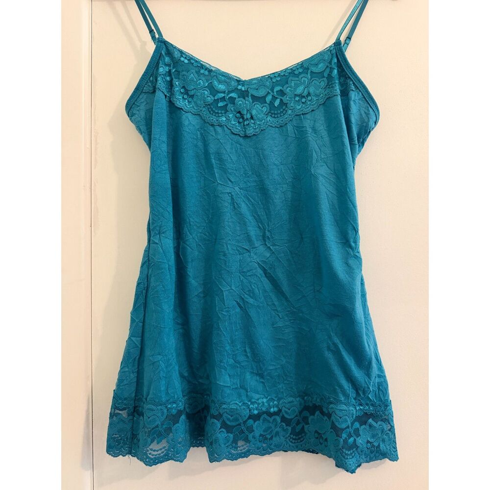 Maurices Y2K Stretch Lace Top Size M Teal Layering Cami Fairy Coquette Romantic